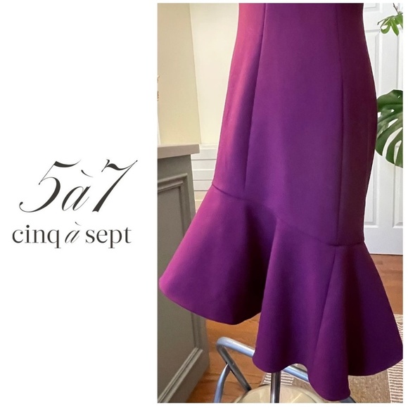 Cinq a Sept Micah Jewel-Neck Sheath Crepe High Low Cocktail Dres - Picture 2 of 3